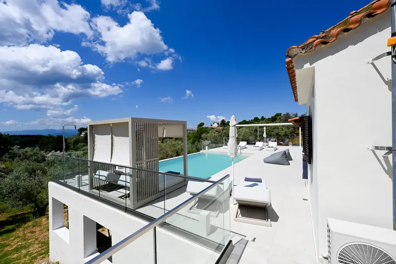 The upper terrace and the pool below