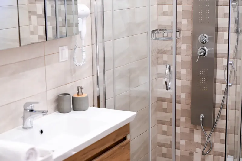 The shower and its fittings